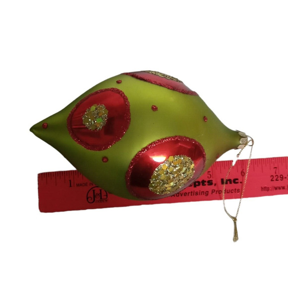 Vintage Glass Teardrop Christmas Ornament Red Green Glitter Finial Drop 6" - Picture 7 of 12